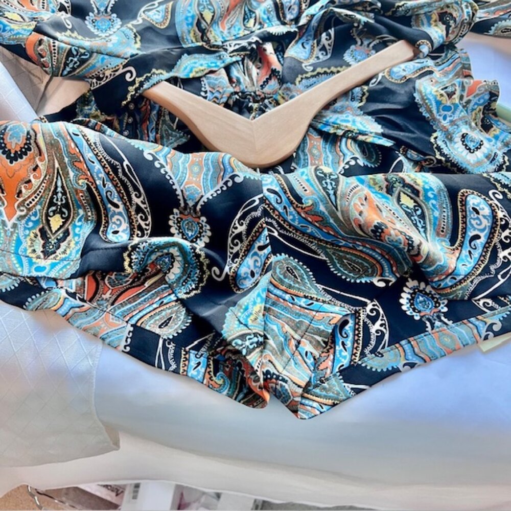 MISSGUIDED Romper Paisley Shorts Romper, Boho Paisley Shorts Size 6 U.S. - Picture 12 of 15